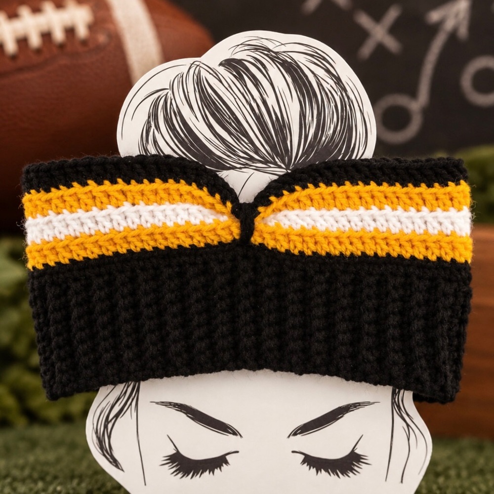 Adult Black and Yellow Messy Bun Ear Warmer